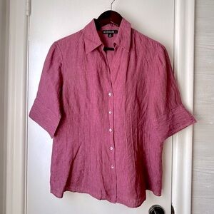 Lafayette 148 Linen Short Sleeve Blouse Deep Berry-Purple